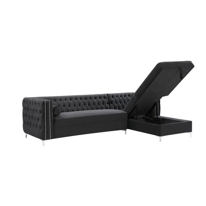 Antonio Tufted Velvet Sectional with RAF Chaise & Storage - Black