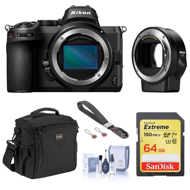 Nikon Z5 Full Frame Mirrorless Digital Camera (Body Only) Bundle with FTZ Mount Adapter, 64GB SD Card, Wrist Strap, Shoulder Bag,...