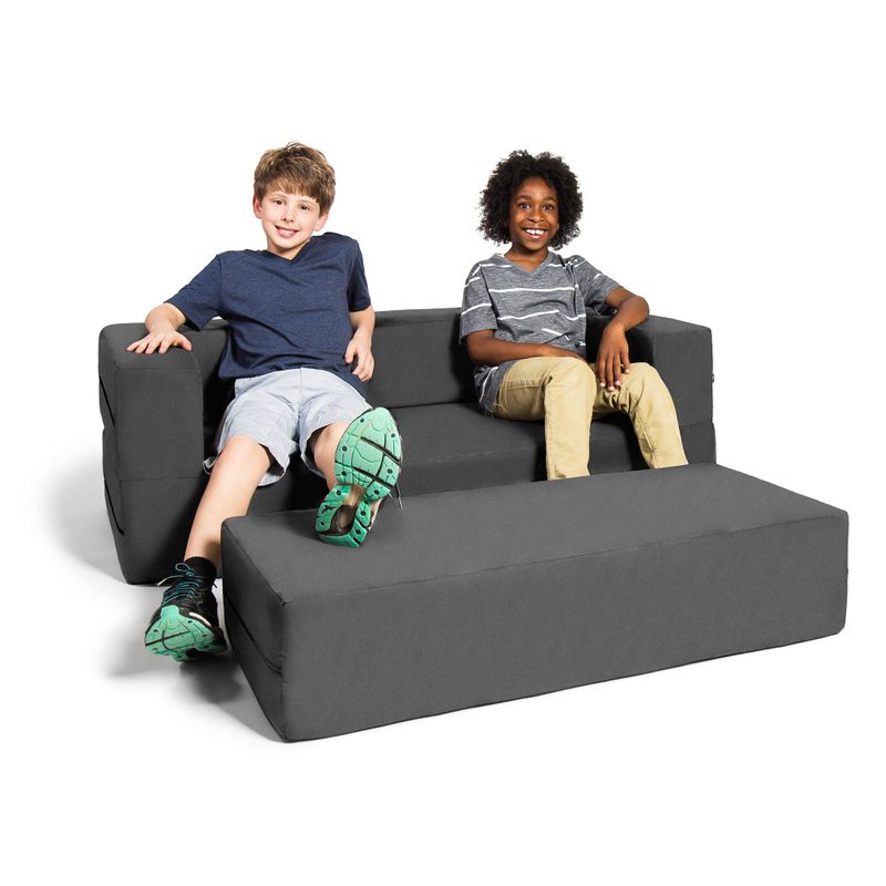 Jaxx Big Kids Convertible Sleeper Sofa & Ottoman Set - charcoal