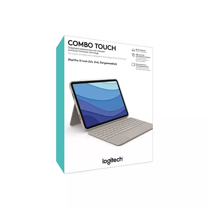 Logitech - Combo Touch iPad Pro Keyboard Folio for Apple iPad Pro 11" (1st, 2nd, 3rd & 4th Gen) with Detachable Backlit Keyboard - Sand