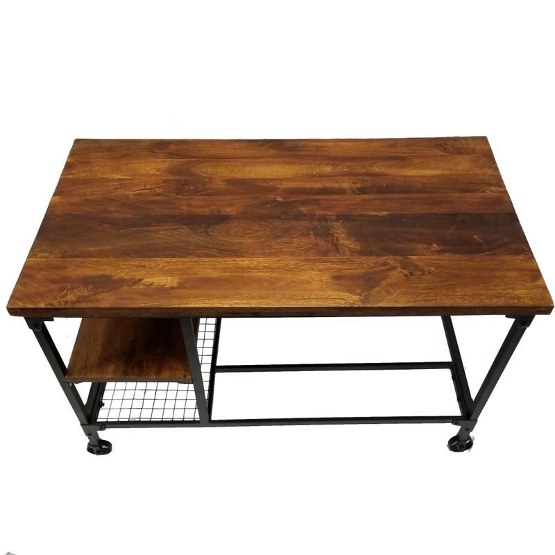 The Urban Port Cori Industrial Design Office Computer Desk With Two Side Shelves, Brown And Antique Black