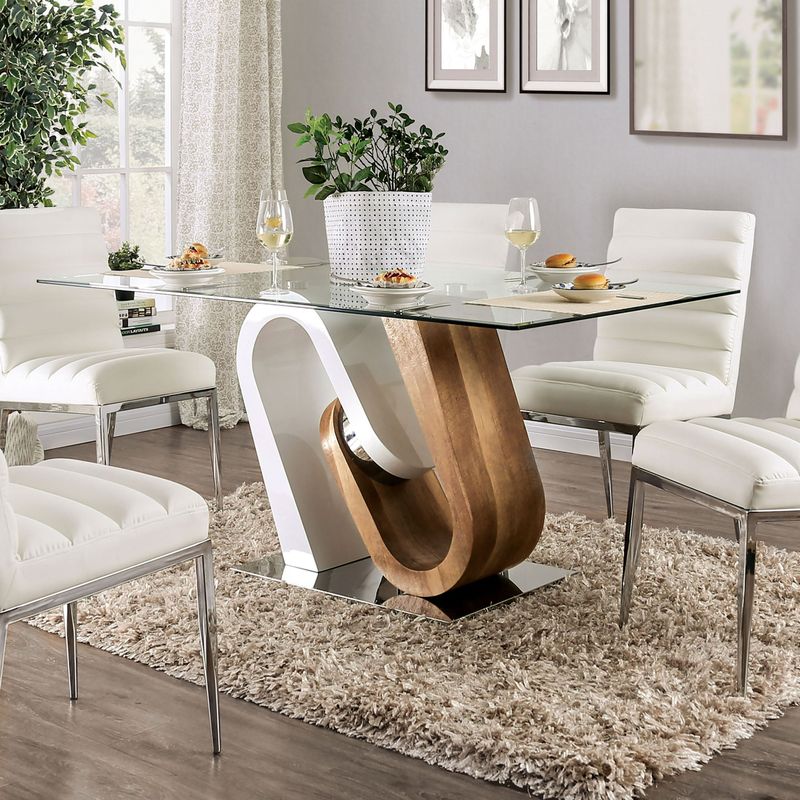 Furniture of America Fen Contemporary White 64-inch Dining Table - White/Natural Tone