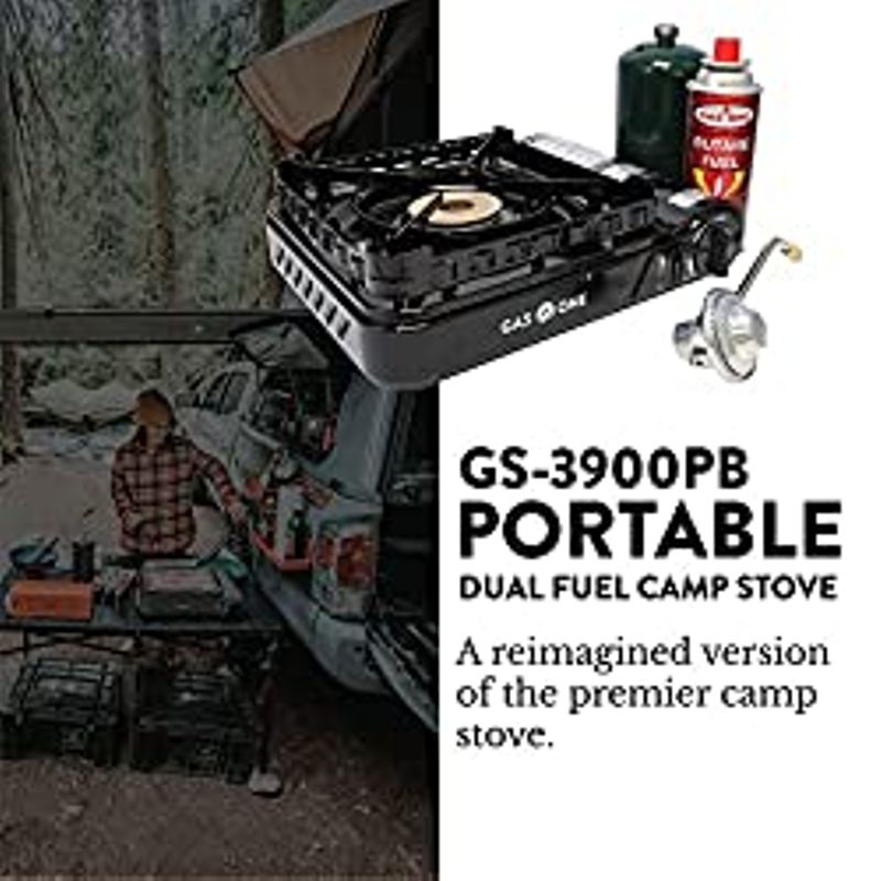 Gas One Dual Fuel Portable Stove 15,000BTU With Brass Burner Head, Dual Spiral Flame Gas Stove - Patent Pending