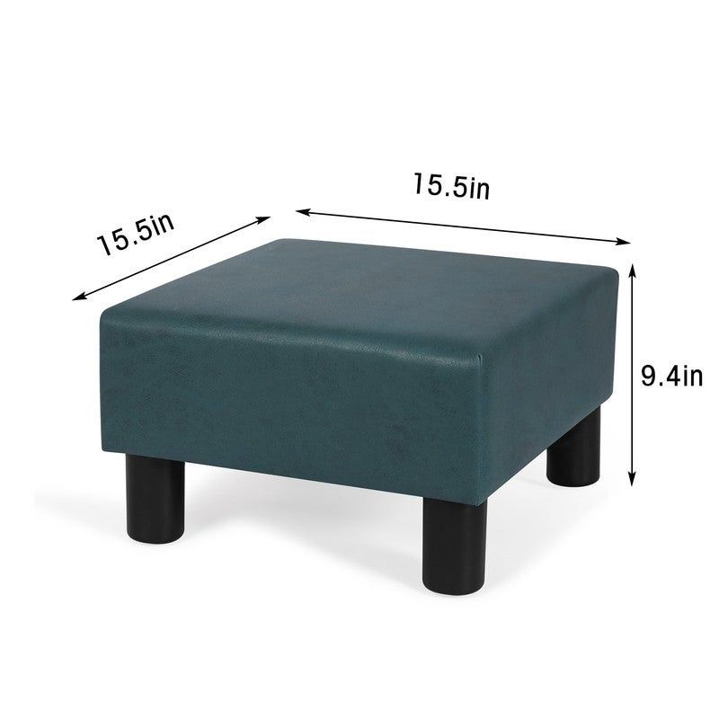 Adeco Small Square Footstool Ottoman Modern Fabric Footrest Stool - Teal