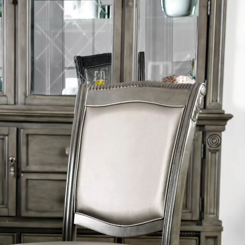 Transitional Faux Leather Dining Side Chairs in Gray/Silver (Set of 2)