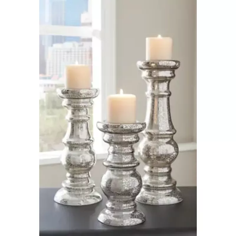 Silver Finish Rosario Candle Holder Set (3/CN)