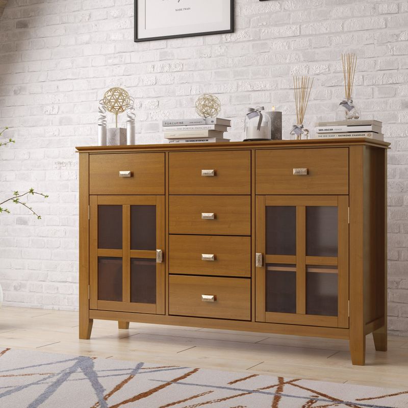 WYNDENHALL Stratford SOLID WOOD 54 inch Wide Transitional Sideboard Buffet Credenza - 54 inch Wide - Honey Brown