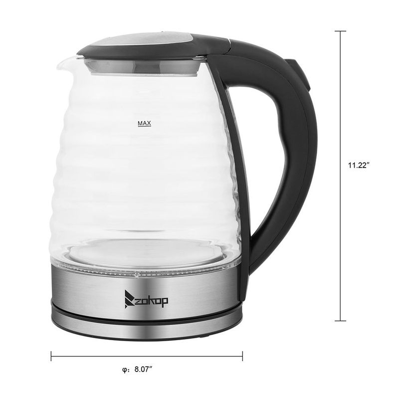 1.8L Stainless Steel Electric Kettle, Borosilicate Glass Kettle - Black+Silver