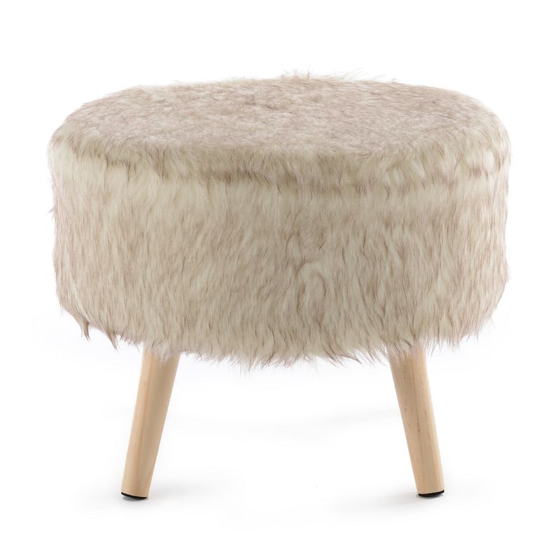 Cheer Collection FauxFur Large Wood Leg Stool - Beige - Square