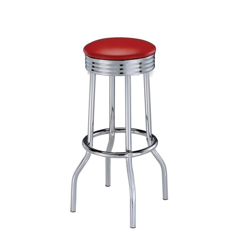 Upholstered Top Bar Stools Red and Chrome (Set of 2)