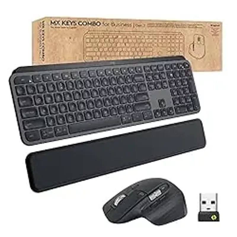 Logitech - MX Keys Combo for Business Full-size Wireless Keyboard and Mouse Bundle for Windows/Mac/Chrome/Linux - Graphite