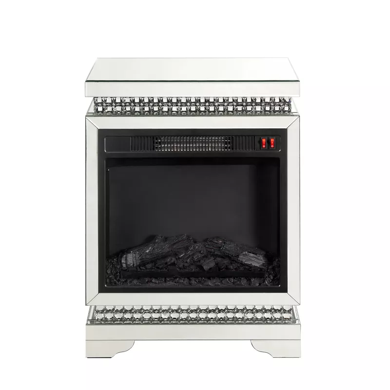 ACME Lotus Fireplace, Mirrored, Faux Ice Cube Crystals