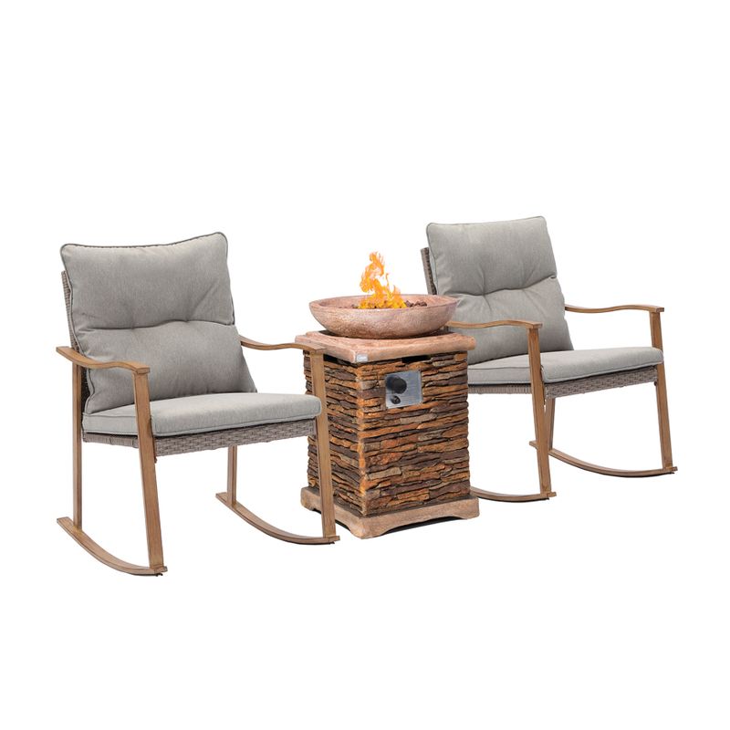COSIEST Outdoor 4-Piece Patio Bistro Sets With Fire Pit Table - Grey