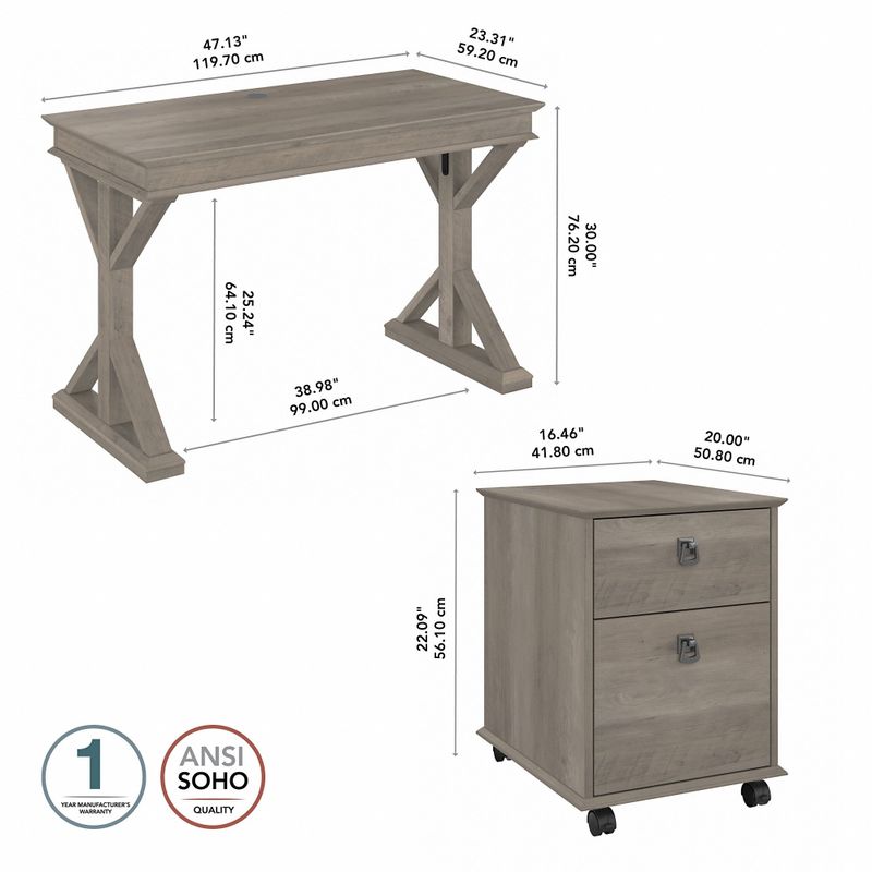 Homestead 48W Farmhouse Writing Desk with Drawers by Bush Furniture - Driftwood Gray