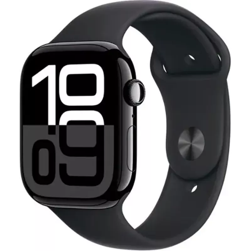 Apple Watch Series 10 (GPS+Cellular) 46mm Aluminum Case with Black Sport Band - S/M - Jet Black