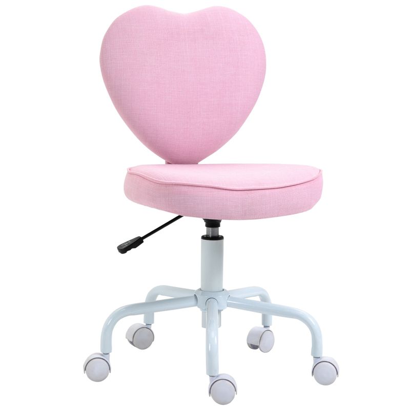 HOMCOM Heart Love Shaped Back Design Office Chair with Adjustable Height and 360 Swivel Castor Wheels, Pink - 15.75" W x 19.75" D x...