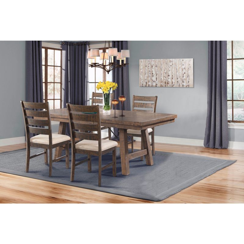 Picket House Furnishings Dex 5PC Dining Set-Table, 4 Ladder Dining Chairs - Smokey Walnut/ Cream Upholstery