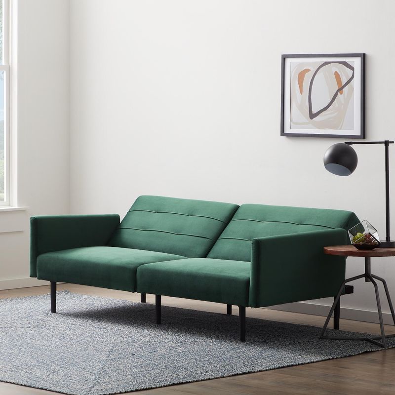 Lucid Comfort Collection Futon Sofa Bed with Buttonless Tufting - Green Velvet