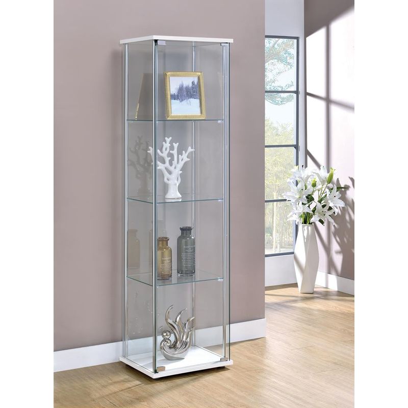 Rectangular 4-shelf Curio Cabinet White and Clear