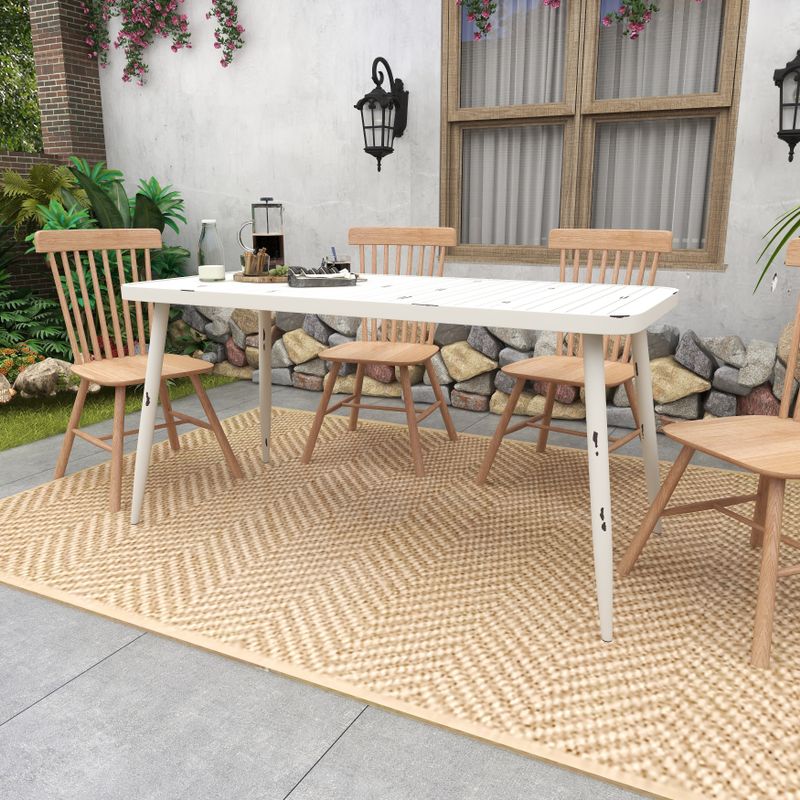 White Aluminum Farmhouse Outdoor Dining Table - 59 x 28 x 30