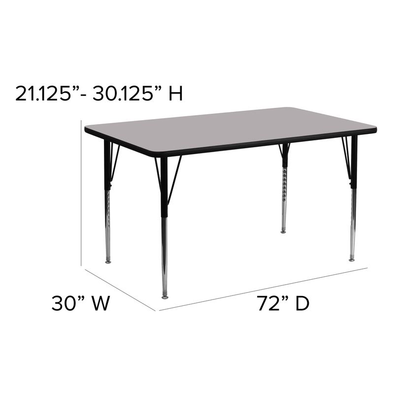 24''W x 60''L Rectangular HP Laminate Activity Table - Adjustable Legs - 24 x 60 - Oak