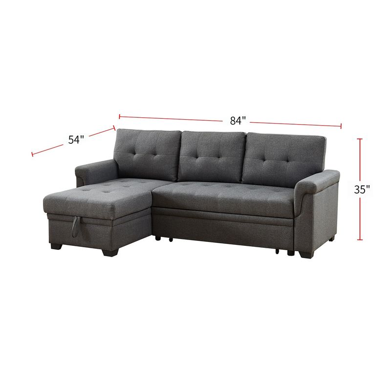 Linen Reversible Sleeper Sectional Sofa with Storage Chaise, Dark Gray - Dark Gray - Reversible