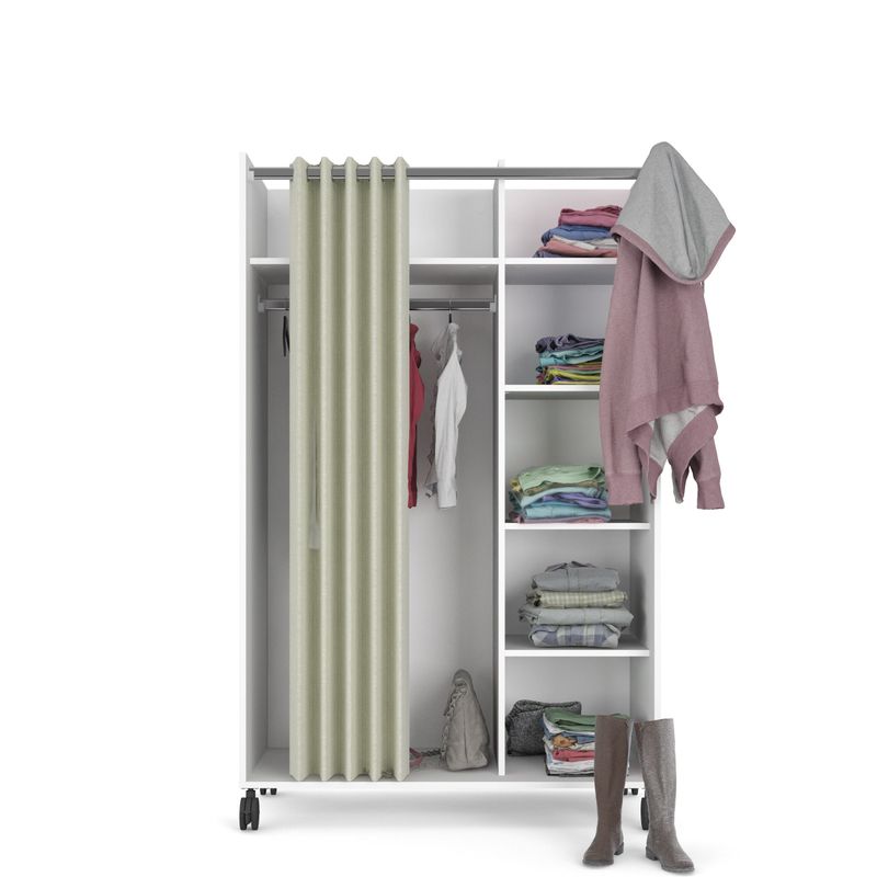 Porch & Den Camino White and Natural Fabric Mobile Curtained Storage Center - White/Natural Fabric