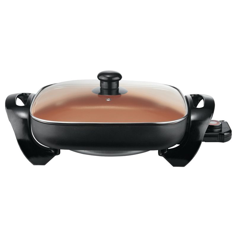 Brentwood 12 Inch Nonstick Electric Skillet in Copper with Glass Lid - Black