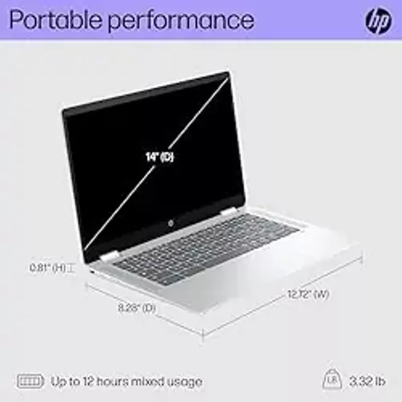 HP Chromebook x360 14 inch Laptop, HD Touchscreen, Intel Processor N100, 4 GB RAM, 64 GB eMMC, Intel UHD Graphics, Chrome OS, 14b-cd0000nr (2024)