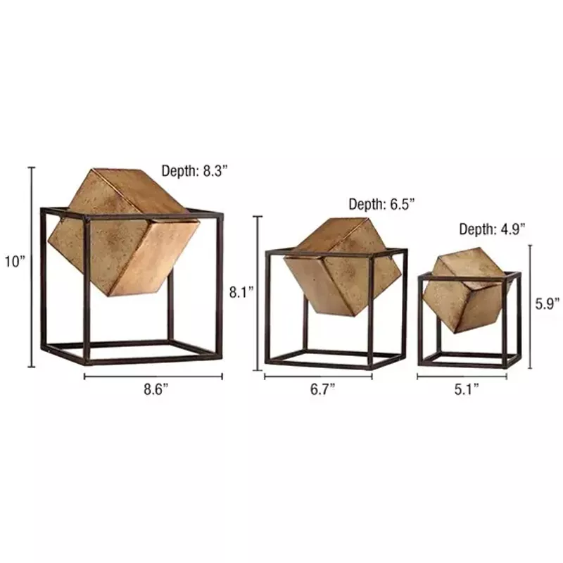 Quad Gold Cubes 3-piece Tabletop Decor Set