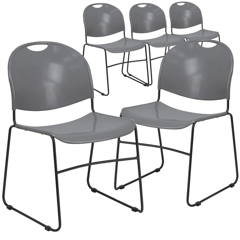 5 Pack Ultra-Compact School Stack Chair - Office Guest Chair/Student Chair - Green Plastic/Black Frame