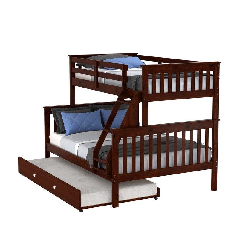 Cappuccino Twin over Full Mission Bunk Bed with Storage Drawers Or Trundle - With Drawers - Full
