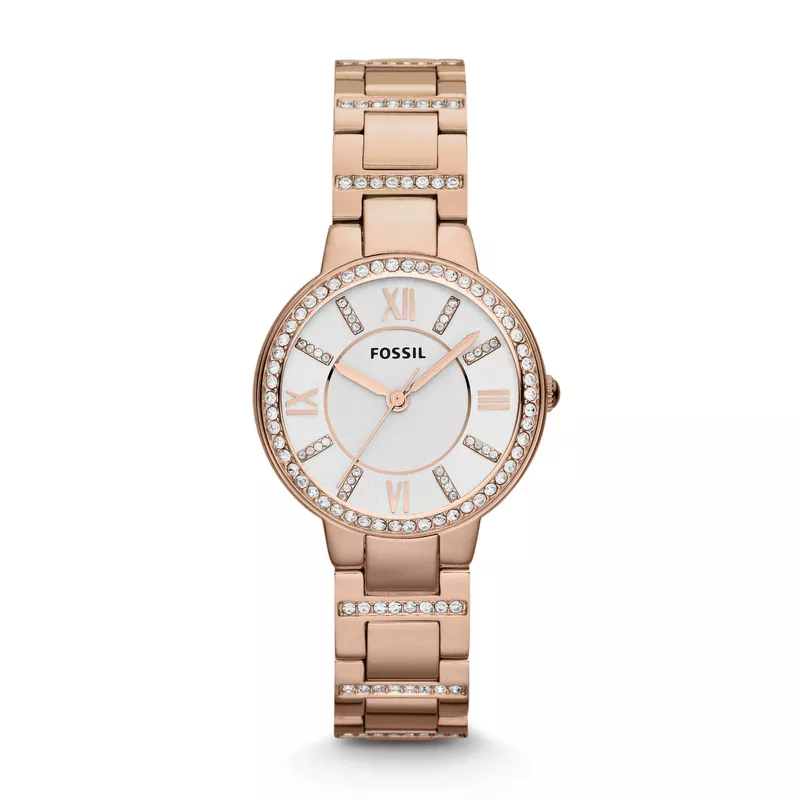 Fossil - Ladies Virginia Crystal Rose Gold Watch Silver Dial