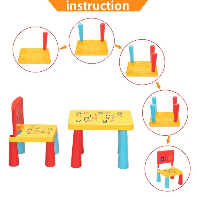 2Pcs Plastic Children Table and Chair Set Letter Mushroom Leg - Yellow