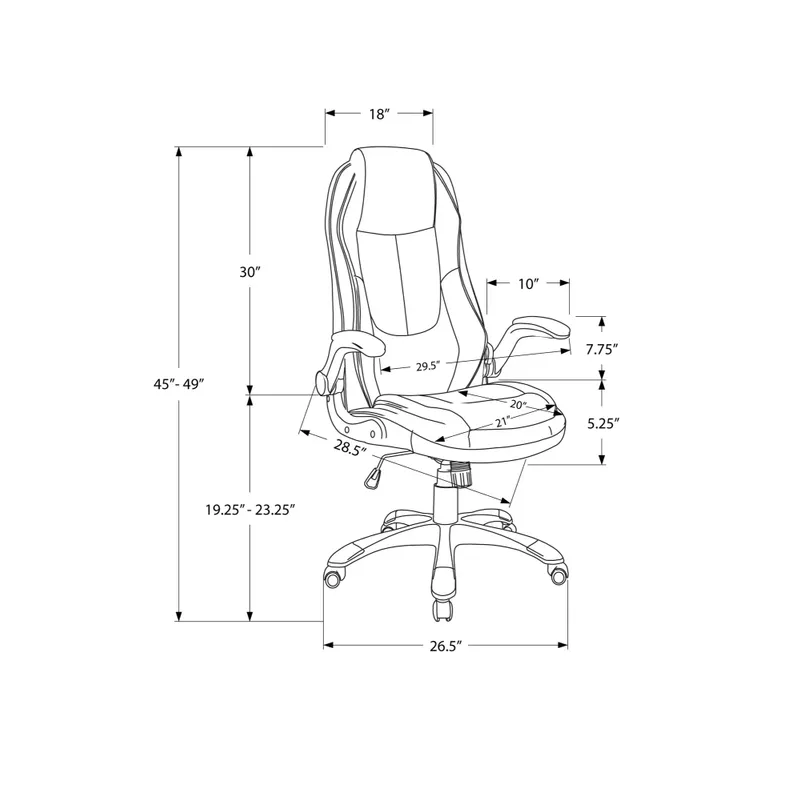 Office Chair/ Adjustable Height/ Swivel/ Ergonomic/ Armrests/ Computer Desk/ Work/ Metal/ Pu Leather Look/ Black/ Contemporary/ Modern