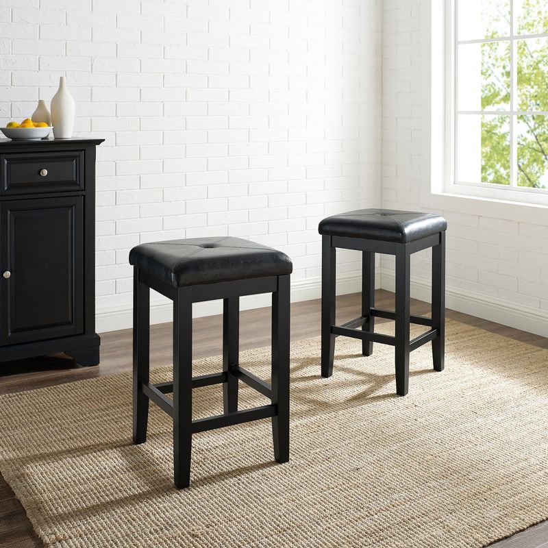 Upholstered Black 24-inch Square Seat Bar Stools (Set of 2) - Square Seat Bar Stool in Black Finish 24 Inch (2)