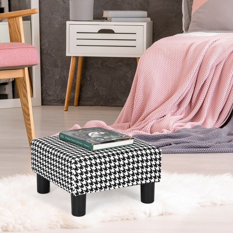 Adeco Small Square Footstool Ottoman Modern Fabric Footrest Stool - Teal