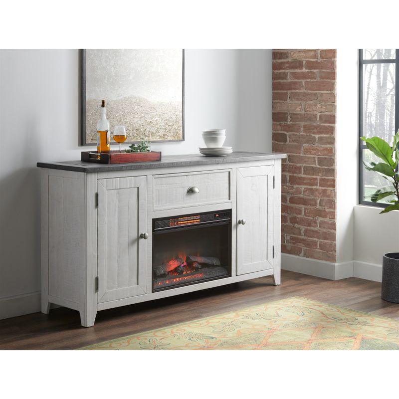Monterey 65" Solid Wood Dining Server with Electric Fireplace, White Stain and Grey by Martin Svensson Home - White Stain adn Grey