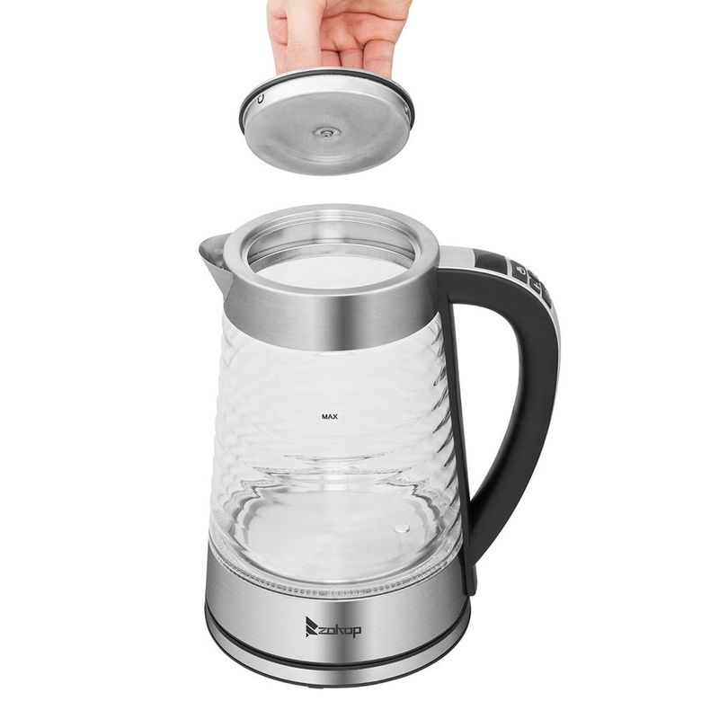 2.2L Electric Glass Kettle, Wave Body Kettle With Electronic Handle - Black+Silver