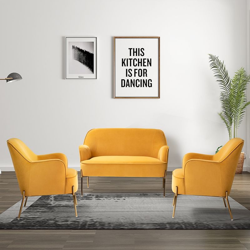 Barbara 3 Piece Living Room Set with Golden Base - TAN