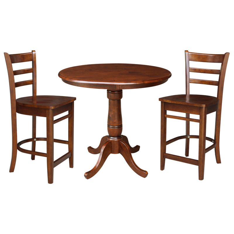 36" Round Pedestal Counter Height Table with 2 Stools - 3 Piece Set - Espresso