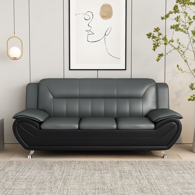 William Street Faux Leather Upholstered 2PCS Living Room Set - Grey/Black