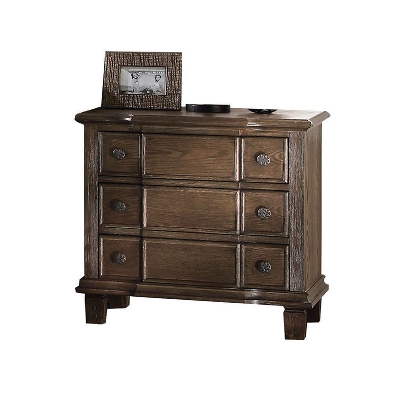Acme Furniture Baudouin Weathered Oak-finish Acacia 3-drawer Nightstand - Nightstand, Weathered Oak, 27" x 18" x 26"H