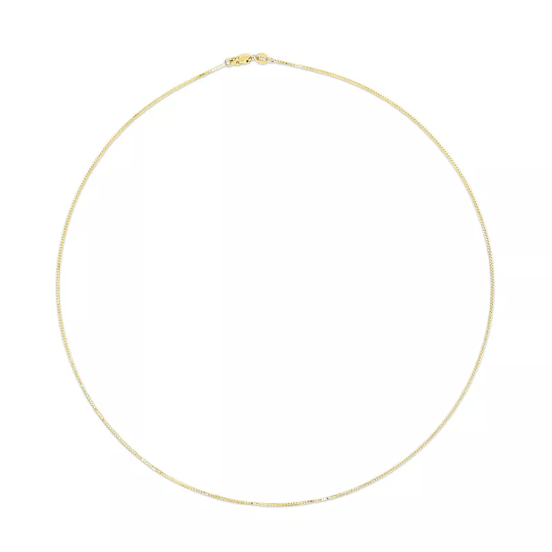 Solid 14K Yellow Gold 0.75mm Classic Box Chain Necklace. Unisex Chain - Choice of size