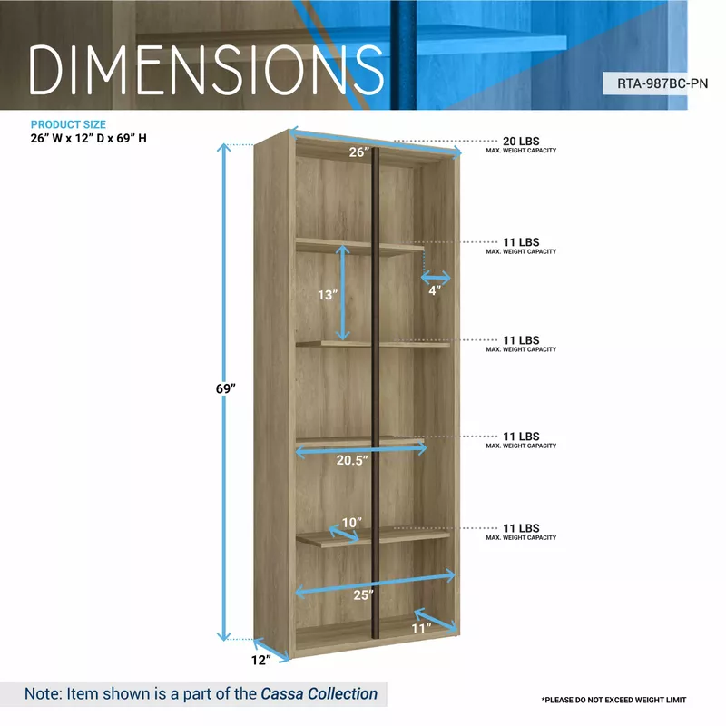 Standard 5-Tier Wooden Bookcase, Pine