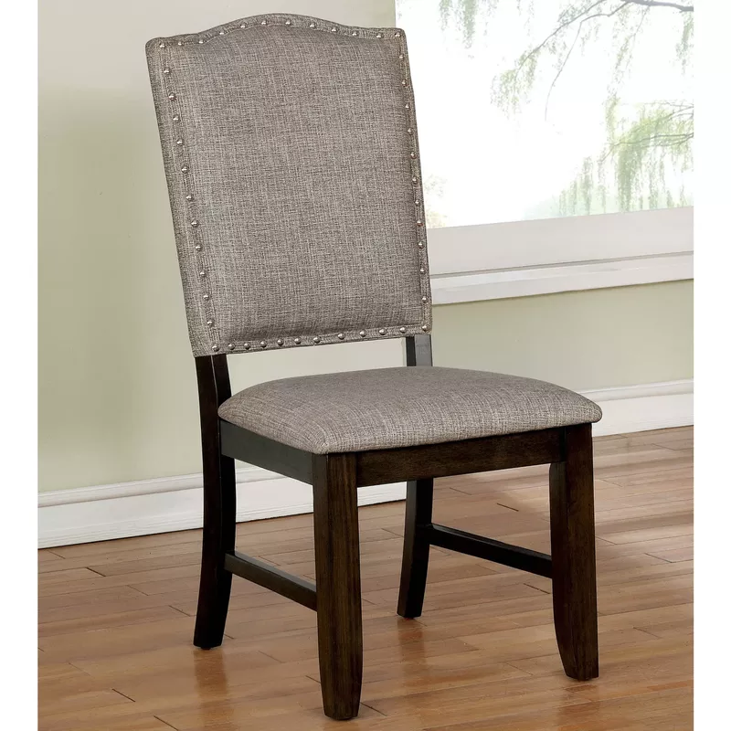 Transitional Fabric Side Chairs in Dark Walnut/Gray (Set of 2)