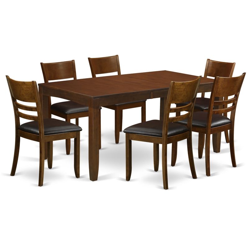 LYFD7-ESP Espresso Rubberwood 7-piece Dining Table Set with Table and Six Kitchen Chairs - Wood Seat