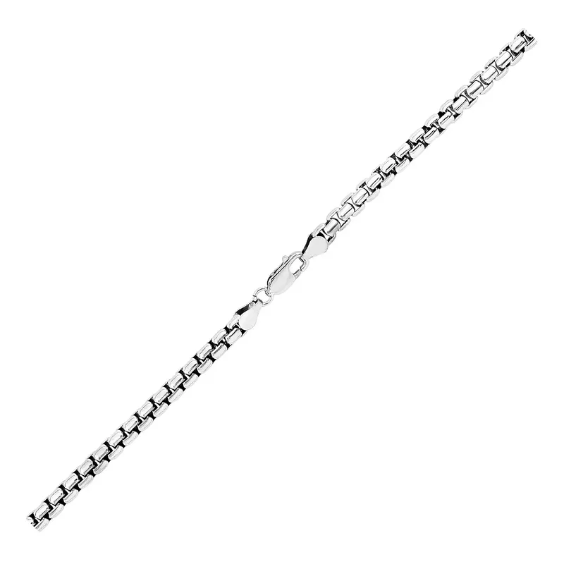 4.4mm Sterling Silver Rhodium Plated Round Box Chain (22 Inch)