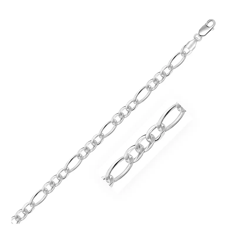 Rhodium Plated 5.5mm Sterling Silver Figaro Style Chain (18 Inch)