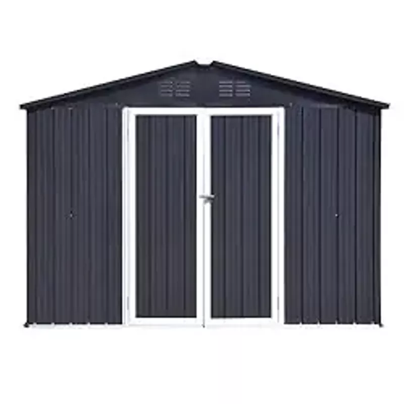 Jintop 10x8 FT Metal Garden Sheds with Hinged Door and Padlock & Punched Vents,Pent Roof Outdoor Aluminum Frames Storage Shed,for Garden Tool,Equipment,Material,Dark Grey